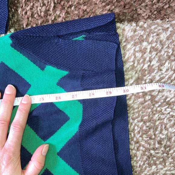 Mud Pie Green and Blue V-Neck Sweater with Geometric Pattern - Picture 12 of 13